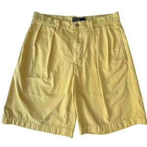 Polo Ralph Lauren Tyler Shorts Mens 33 Yellow Pleated Cotton Chino Classic FLAWS